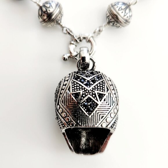 SILVER OBSIDIAN NECKLACE W/ 925 SILVER SKULL --24" Inches - Picture 5 of 5